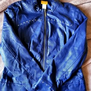 Indigo Faux Leather Jacket w/Silver Studs